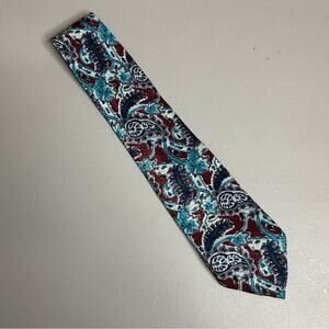 Christian Dior Tie  Monsieur Floral Teal Maroon Red 100% Printed Polyester USA
